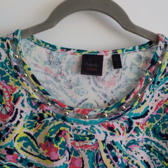 Rafaella Top - Multicolor Vibrant Bright Short Sleeve - Size Small  (591) - Picture 2 of 5